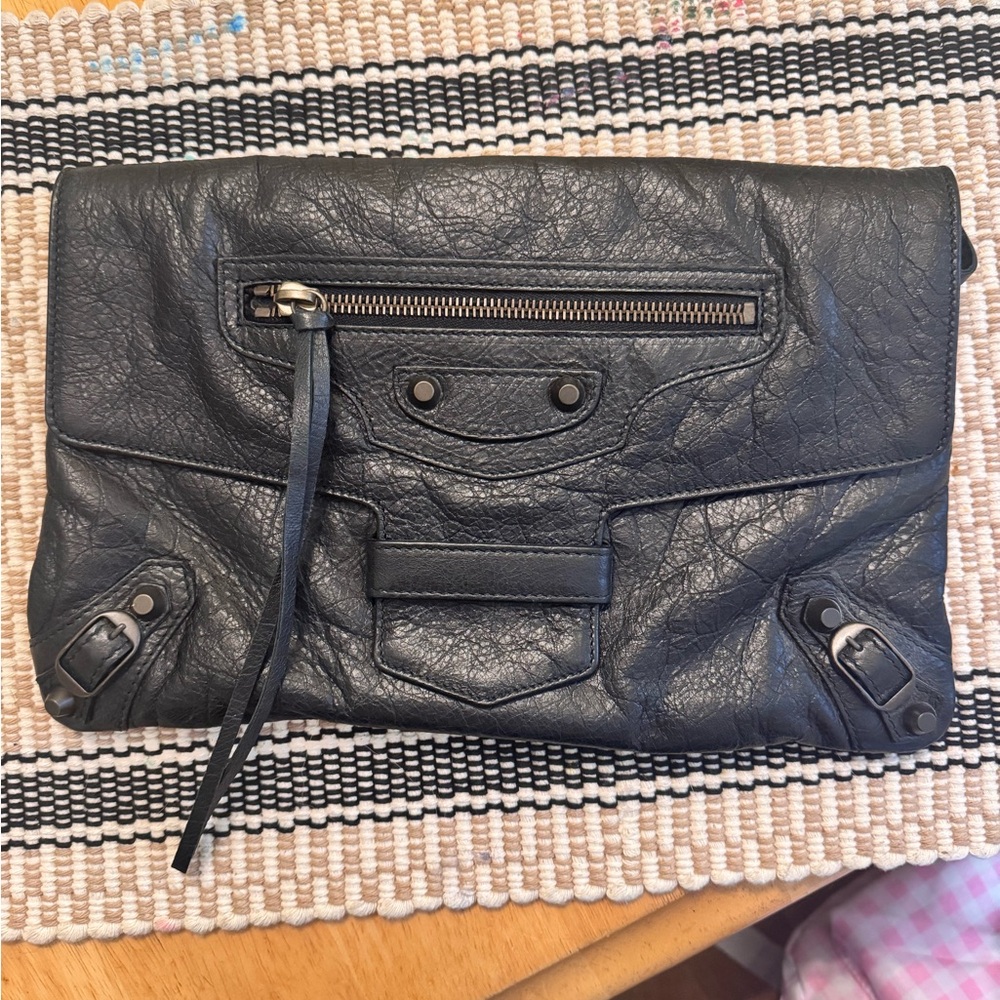 Balenciaga Black Leather Pochette Clutch